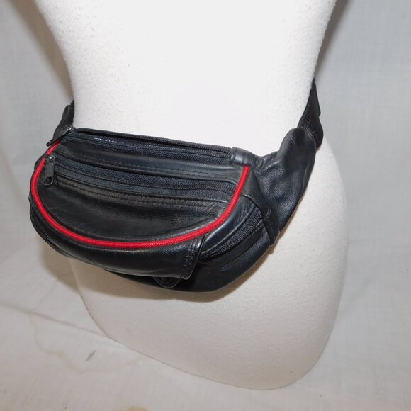 Targus Leather Black With Red Detail Adjustable Fanny Pack Belt Bag - Picture 4 of 8